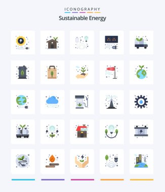 Creative Sustainable Energy 25 Flat icon pack  Such As oil. electric. cable. can. green