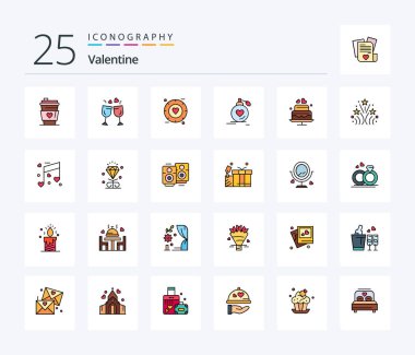 Valentine 25 Line Filled icon pack including wedding. perfume. love. passion. love
