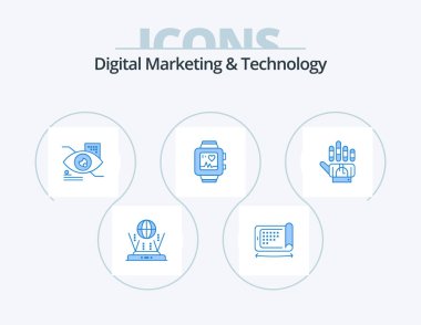 Digital Marketing And Technology Blue Icon Pack 5 Icon Design. golve. heart. eye. love. handwatch