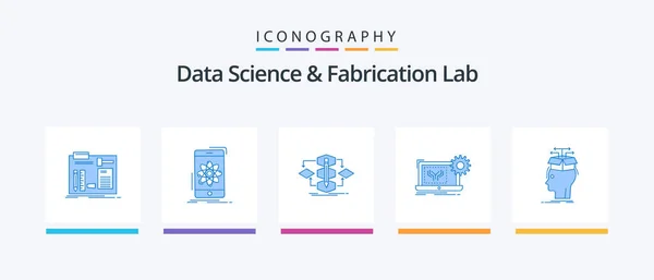 Data Science Fabrication Lab Blue Icon Pack Including Electronics Blueprint — Vetor de Stock