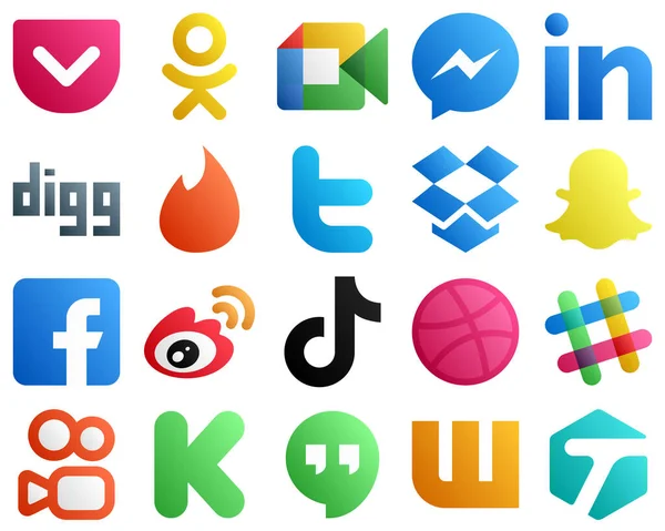 Vysoce Kvalitní Přechod Sociálních Médií Ikony Jako Snapchat Propojený Schránka — Stockový vektor