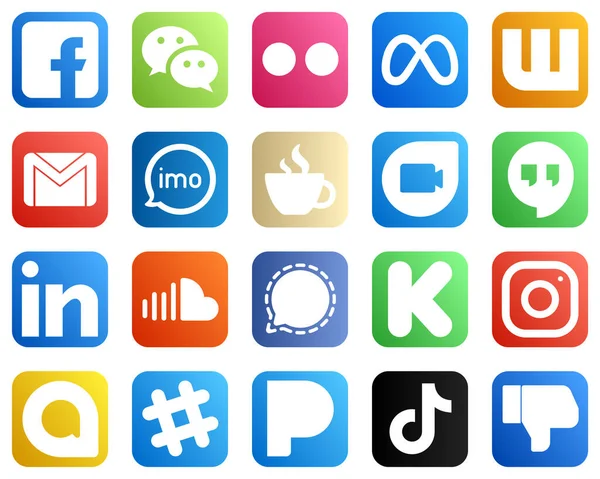 Social Media Icons Every Platform Caffeine Video Facebook Audio Mail — Stock Vector