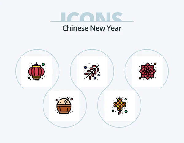 Chinese New Year Line Filled Icon Pack Icon Design Coffee — ストックベクタ