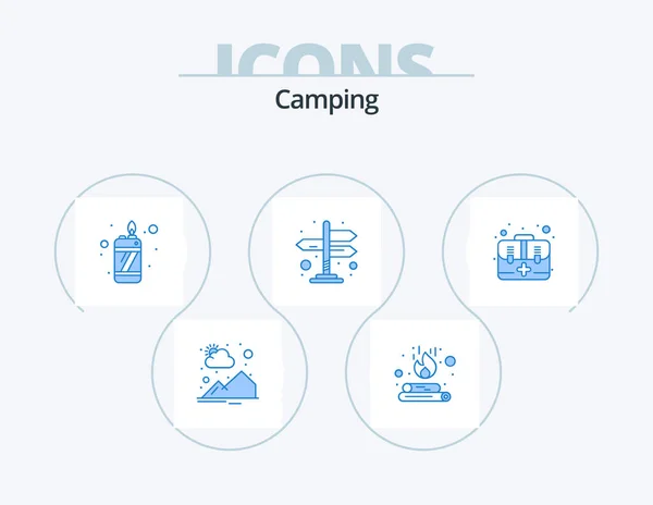 Camping Blue Icon Pack Icon Design Kit Emergency Fire Aid — Stock vektor
