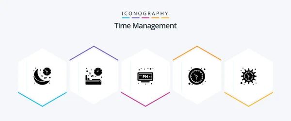 时间管理25字形图标包 包括壁表 时间到了睡吧钟表钟表 — 图库矢量图片