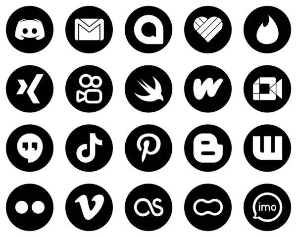 Clean White Social Media Icons Black Background Google Meet Likee — Stock Vector