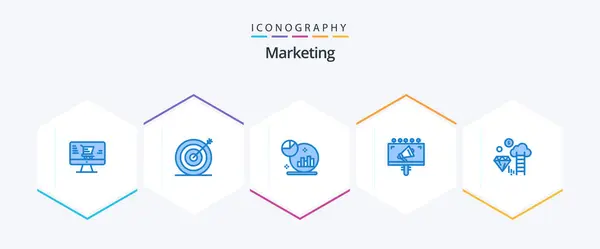 Marketing Blue Icon Pack Inklusive Dollar Dimond Grafik Marketing Werbung — Stockvektor