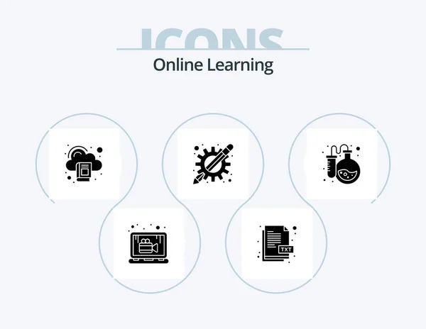 Online Lärande Glyph Icon Pack Ikon Design Ett Labb Inlärningsappar — Stock vektor