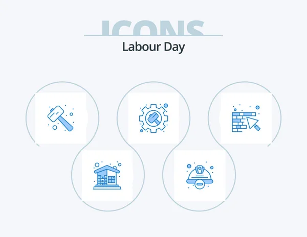 Labour Day Blue Icon Pack Icon Design Options Gear Safety — Vector de stoc