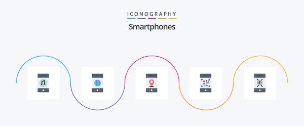 Смартфоны Flat Icon Pack Включая Сигнализацию Сканер Мир Телефон Знаки — стоковый вектор