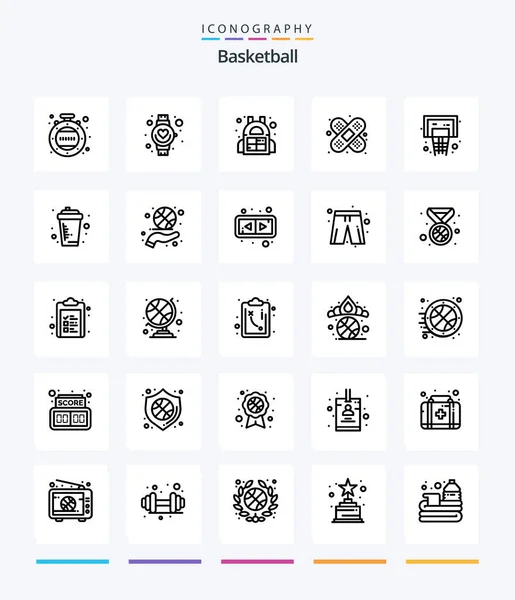Creative Basketball Outline Icon Pack Basketball Hoop Barrel Basketball Injury — Stock Vector