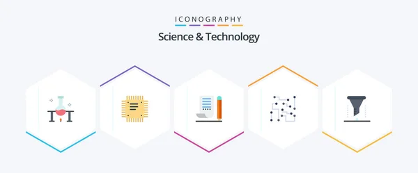 Science Technology Pack Iconos Planos Que Incluye Electrónica Biofísica Placa — Archivo Imágenes Vectoriales