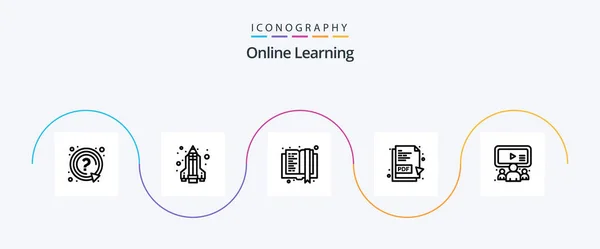 Online Learning Line Icoon Pack Inclusief Gebruiker Online Het Boek — Stockvector