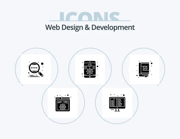 Web Design Development Glyph Icon Pack Icon Design Book Software — Stock Vector