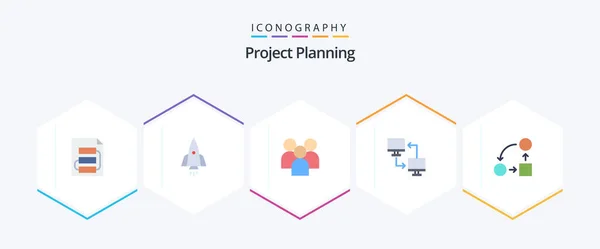 Project Planing Flat Icon Pack Inclusief Mobiel Een Computer Opstarten — Stockvector