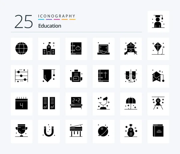 Education Solid Glyph Icon Pack Including Laptop Device School Computer — Wektor stockowy