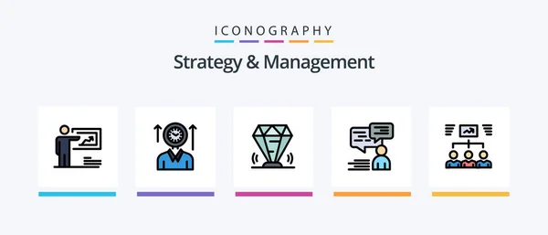 Strategy Management Line Filled Icon Pack Including Tower Castle Job — Vector de stock