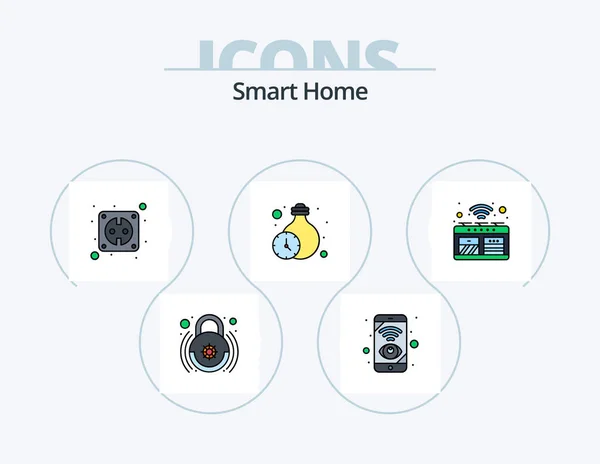 Smart Home Line Full Icon Pack Icon Design Wifi Telefon — Stockový vektor