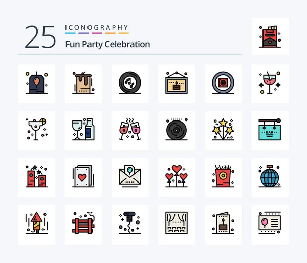 Party Line Filled Icon Pack Including Picture Celebration Wedding Birthday — Stok Vektör