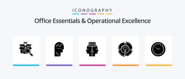 Office Essentials Operational Exellence Glyph Icon Pack Including Idea Chat — Image vectorielle