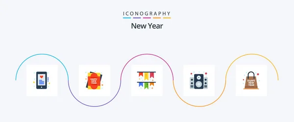 New Year Flat Icon Pack Including New Bag Decoration Party — Stock vektor