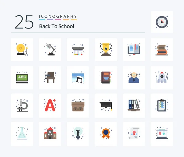 Back School Flat Color Icon Pack Including Books Education Movement — Stockvector