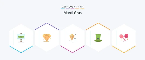 Mardi Gras Flat Icon Pack Including Кондитерская Весна Конфеты Вино — стоковый вектор