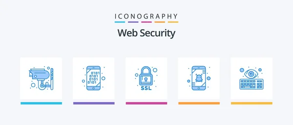 Web Security Blue Icon Pack Including Eye Virus Lock Mobile — Stock Vector