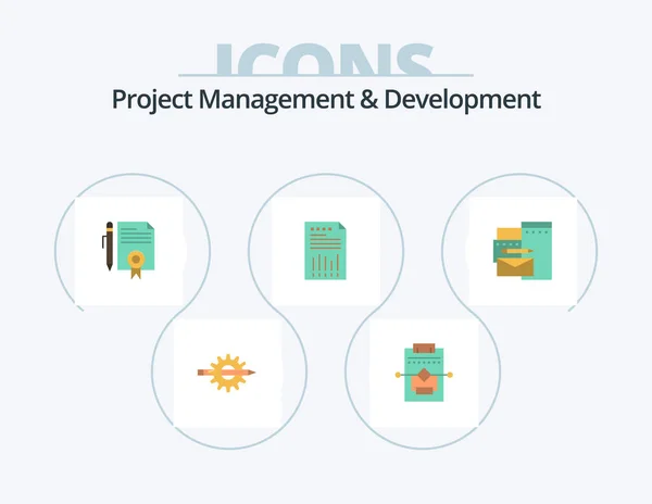 Projectmanagement Ontwikkeling Flat Icon Pack Icon Design Gegevens Spreadsheet Proces — Stockvector