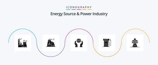 Energy Source Power Industry Glyph Icon Pack Including Transmission Tower — Image vectorielle