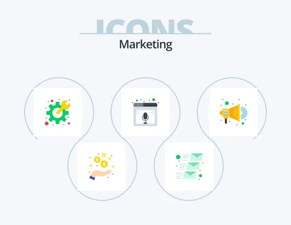 Marketing Flat Icon Pack Icon Design Advertise Podcast Cog Page — Stock vektor