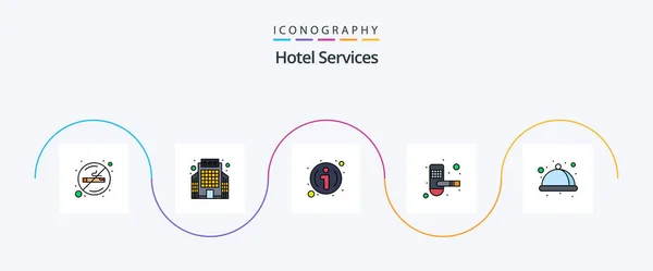 Hotel Services Line Filled Flat Icon Pack Including Premium Lock — Vector de stock