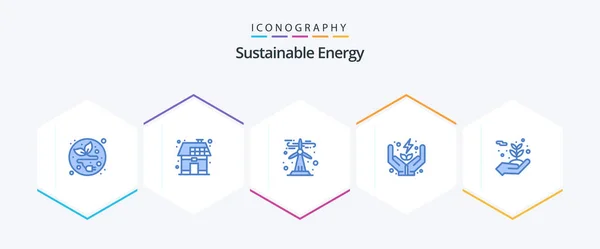 Energia Sostenibile Pacchetto Icona Blu Compreso Ambiente Cura Ecologia Potere — Vettoriale Stock