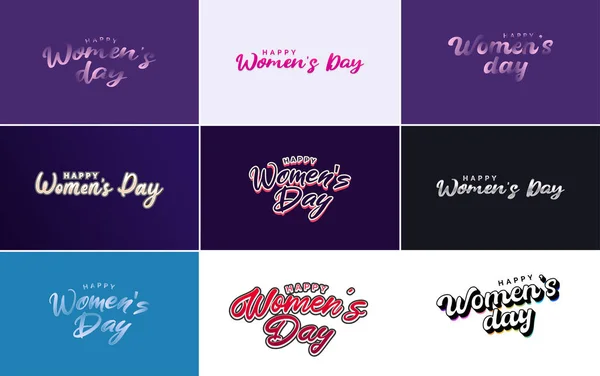 Set Happy Woman Day Handwritten Lettering Modern Calligraphy Collection Suitable — Stockvektor