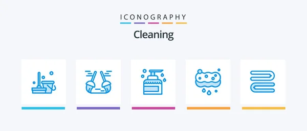 Cleaning Blue Icon Pack Including Towel Spray Cleaning Wash Creative — Stockvector