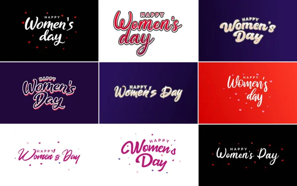 要旨ピンク色のラブベクトルロゴデザインのHappy Women Dayロゴ 黒い色は — ストックベクタ