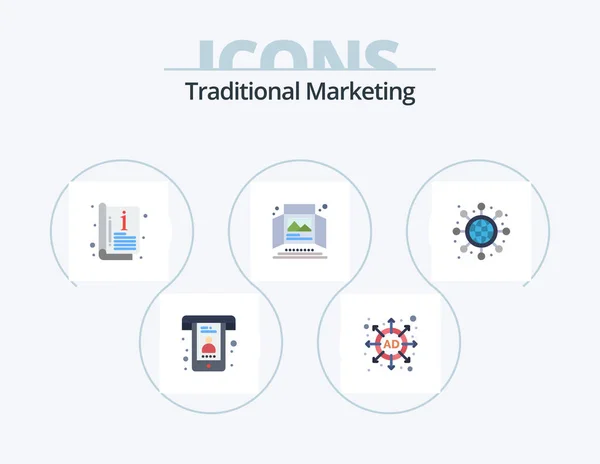 Traditional Marketing Flat Icon Pack Icon Design Networking Tabletop Display — Vettoriale Stock