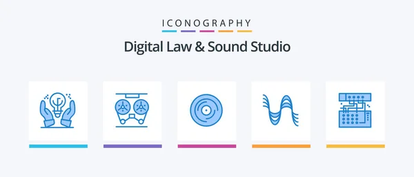 Digital Law Sound Studio Blue Icon Pack Включая Давление Герц — стоковый вектор