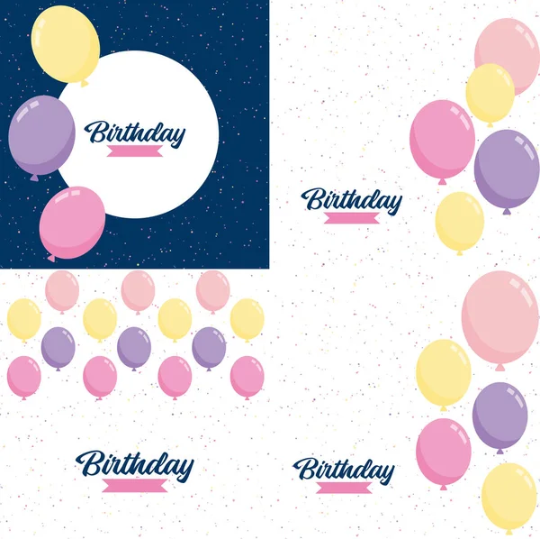 Happy Birthday Text Hand Drawn Cartoon Style Colorful Balloon Illustrations — Stockvektor