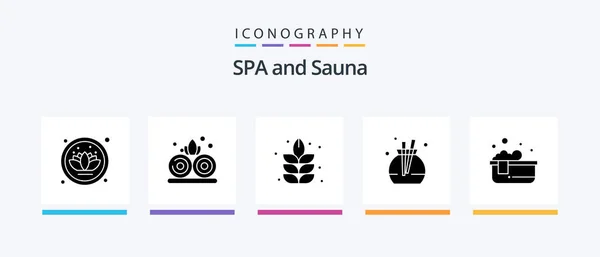 Sauna Glyph Icon Pack Incluido Jacuzzi Diseño Iconos Creativos — Archivo Imágenes Vectoriales