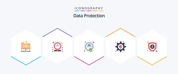 Data Protection Flat Icon Pack Including Personal Encryption Setting — Stock vektor