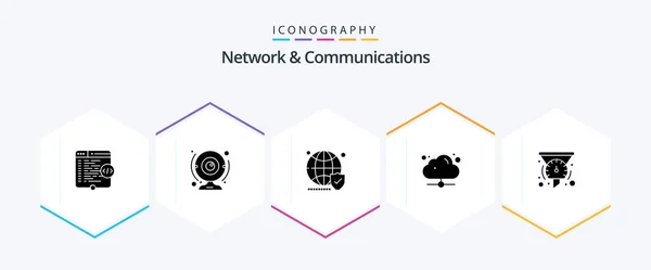 Network Communications Glyph Icon Pack Including Share Cloud Computer Secure — Stock Vector