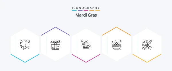 Mardi Gras Line Icon Pack Including Fleur Decor Crown Gras — Stock Vector