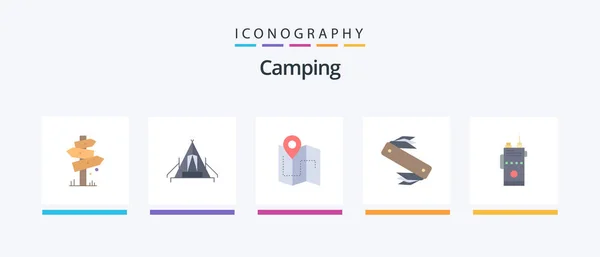 Camping Flat Icon Pack Incluindo Exército Localização Parque Campismo Trilha — Vetor de Stock