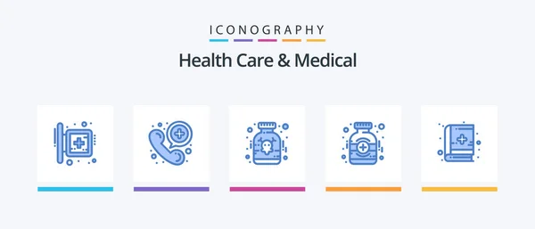 Здравоохранение Медицинский Blue Icon Pack Включая Книгу Медицина Телефон Медицинская — стоковый вектор