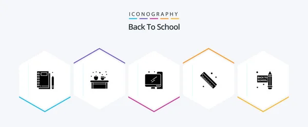 Back School Glyph Icon Pack Including Pencil School Education Ruler — Vector de stock