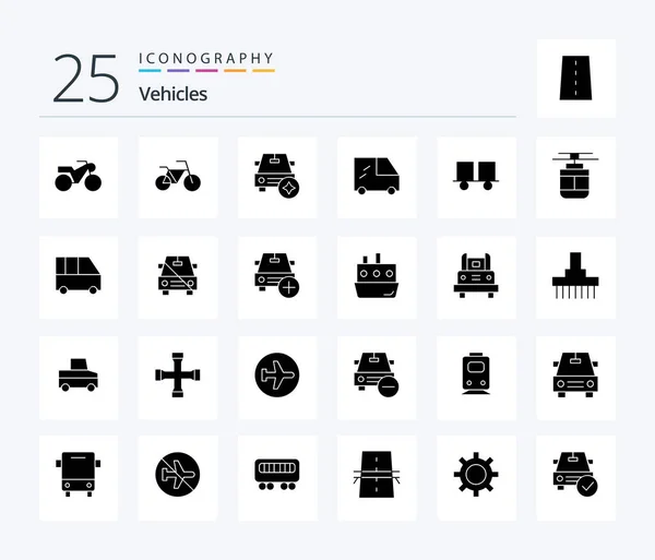 Vehicles Solid Glyph Icon Pack Including Tram Air Van Lift — ストックベクタ