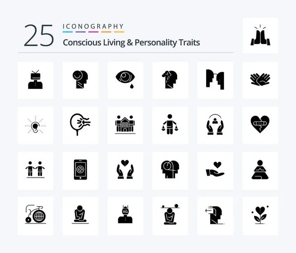 Concious Living Personality Traits Solid Glyph Icon Pack Including Melancholy — Stockvector