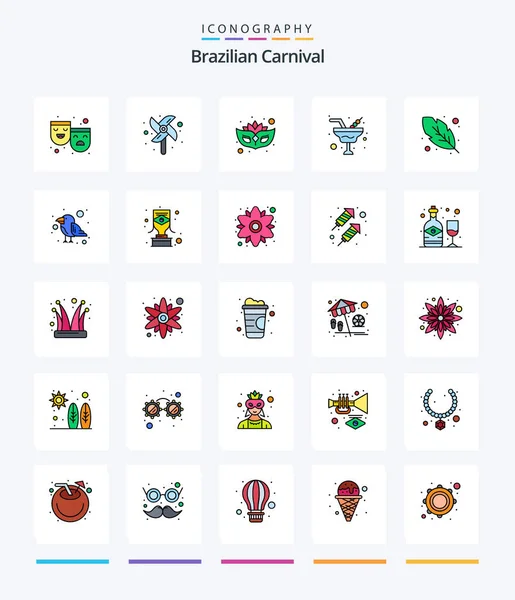 Yaratıcı Brezilyalı Karnaval Line Karnavaldaki Gibi Ikon Paketlerini Doldurdu Tüy — Stok Vektör