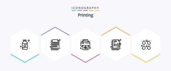 Printing Line Icon Pack Including Drop Ready Imaging File Printer – stockvektor